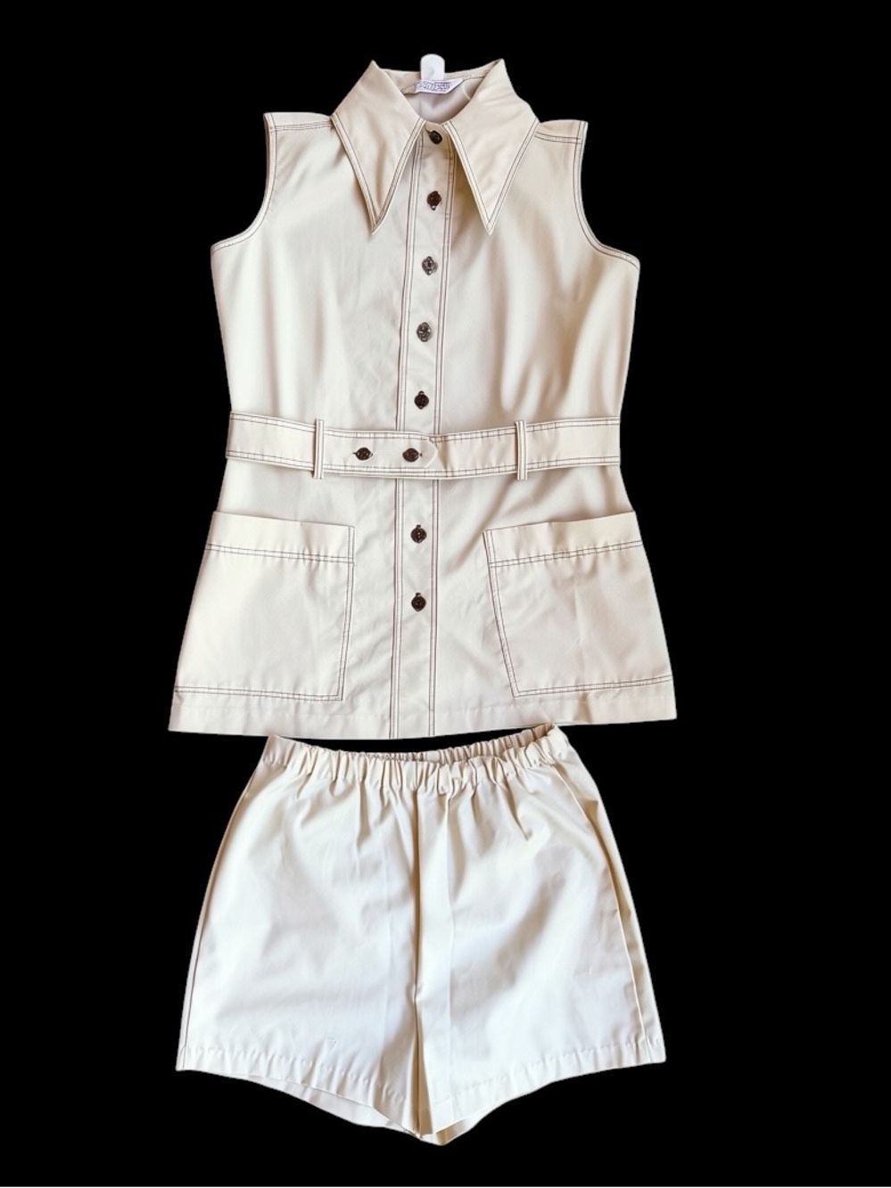 Late 60s/70s Marlene Industries Corp. 2 Piece Light Beige Poly/Cotton Leisure Se